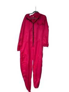 Hot Pink Full-Body Coverall With Black Zipper Elastic Cuffs & Pockets For Work O - Picture 1 of 10