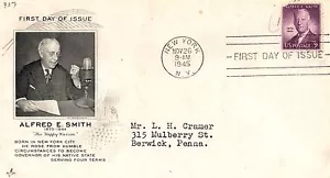 1945 Art Craft Cachet Envelope FDC Alfred E Smith Governor New York Addressed - Picture 1 of 1