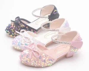 GIRLS DIAMANTE SHOES WEDDING PARTY BRIDESMAID LOW HEEL MARY JANE EVENING SANDALS - Picture 1 of 52