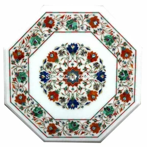 21" Marble Corner Side Table Top inlay semi precious stones Handmade work - Picture 1 of 2