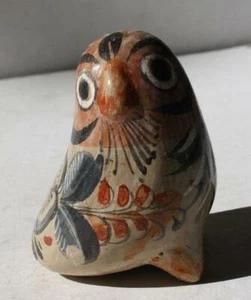 Bird Figurine Pottery Hand Made Hand Painted Swirls Flowers Unique Bird Figurine - Picture 1 of 1