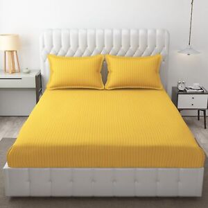3 Piece Bed Sheet Set 300 TC 100% Cotton Comfort Double Bedsheets Home Hotel D7
