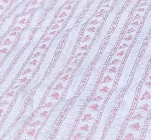 Simply Shabby Chic Quilt Stripe Pink Roses White Cotton 87x85 Queen Full Cottage - Picture 1 of 6