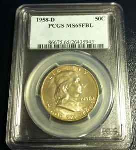 1958 D Franklin Half PCGS MS 65 FBL GEM BU Full Bell lines! - Picture 1 of 5
