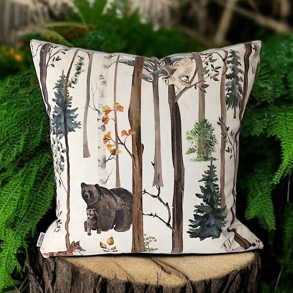 MACODESIGN Woodland Animals Velvet Pillow Cover Sham Cabin Accent Forest Fairy  - Image 1 of 4