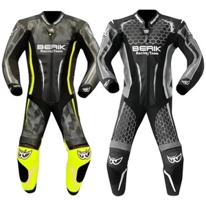 NEW LEATHER MEN'S BERIK MOTORBIKE RACING 1 PIECE MOTORCYCLE MOTO GP BIKER SUIT - Picture 1 of 8