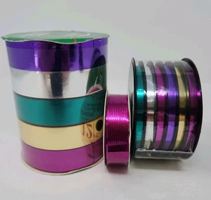 NOS Vintage Bandspulen Fuscia lila türkis silber gold 2 ungeöffnet / 1 geöffnet  - Bild 1 von 8