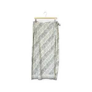 Maxi gonna Liz Claiborne Paisley avvolgente taglia 12 blu panna nuova con etichette vintage - Foto 1 di 5