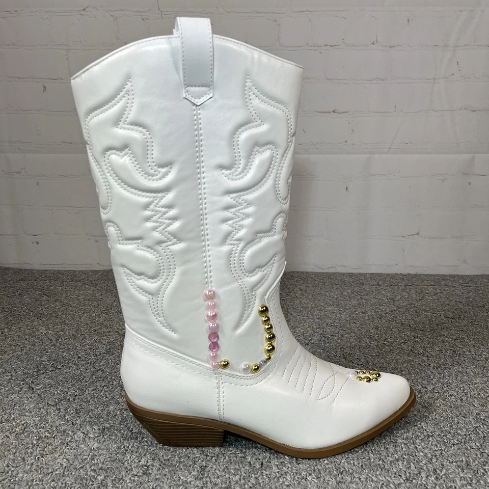Botas de Vaquero Soda Reno Western Talla 9 Blancas Cosidas Punta Punta Moda Foto 1 de 4