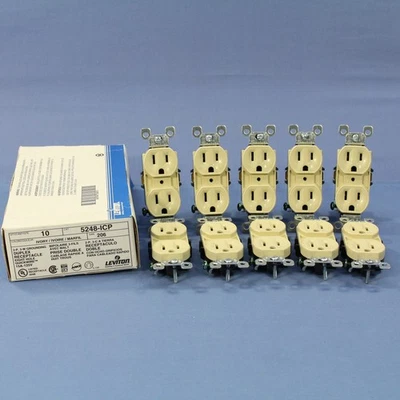 10 salidas de receptáculo dúplex Leviton RESIDENCIALES marfil NEMA 5-15 15A 125V 5248-I Foto 1 de 4