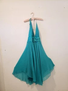 Vtg Cache 90s Y2K Aqua Blue 100% Silk Halter Slip Dress Fairy Sz 4 S Chiffon - Picture 1 of 6