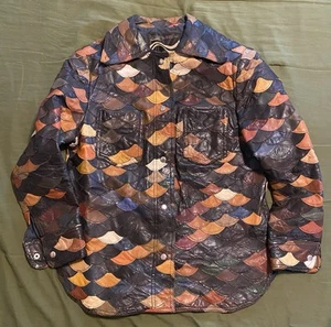 VTG L Large 1970s Fish Scale Scalloped Patchwork Leather Jacket Montgomery Wards - Picture 1 of 9