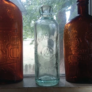 EAGLE BOTTLING WORKS CINCINNATI WITH MONOGRAM 1890s BLOB HUTCH SODA BOTTLE - Picture 1 of 8