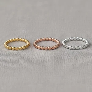Beaded Stacking Rings Gold Silver Rose Gold Dainty Bands Minimalist Jewelry Gift - Picture 1 of 5