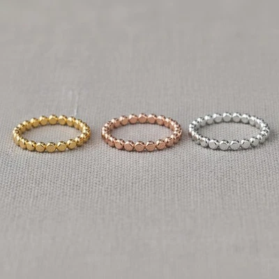 Beaded Stacking Rings Gold Silver Rose Gold Dainty Bands Minimalist Jewelry Gift - Image 1 of 4