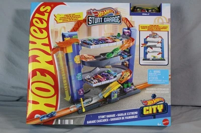 Hot Wheels City Stunt Garage Playset with 1 Car Elevator Ramps Ages 4+ Mattel - Image 1 of 4