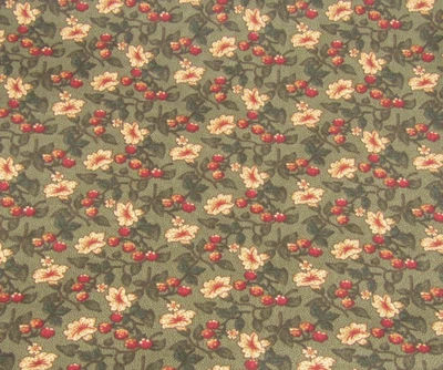 2 YARDS STRAWBERRY JAM BY KANSAS TROUBLES FOR MODA FABRICS GREEN FLORAL - Image 1 of 4