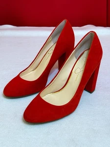 US 9 EU 39 ❤️ Décolleté Jessica Simpson rosse vera pelle scamosciata comode da donna tacco a blocco 4" - Foto 1 di 8