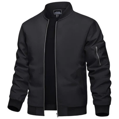 TACVASEN Men's Bomber Jacket Lightweight Casual Windbreaker ZipUp BLACK 2XL  - Image 1 of 4