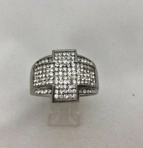 Herrenring 14 mm x 20 mm Edelstahl Kreuz CZ Glitzer Größe 14 1/4 - Bild 1 von 12