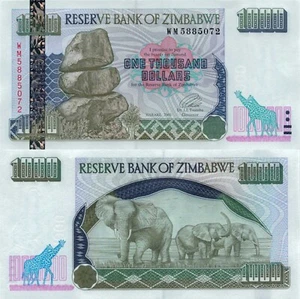 1000 dólares Zimbabue 2003 - rocas Chiremba/elefantes africanos, p-12, B112a unc - Imagen 1 de 3
