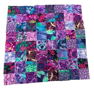 128 Precut 2" Cotton Fabric Squares - Purple & Pink Floral Patchwork - Picture 1 of 5