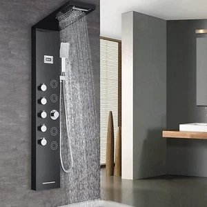 Pannello Doccia Sistema Torre Acciaio Inox Cascata Pioggia con Corpo Getti Alto - Foto 1 di 7