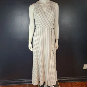 Calvin Klein Women's Sleeveless V-Neck Maxi Wrap Dress Striped Gray 8 - Picture 1 of 9