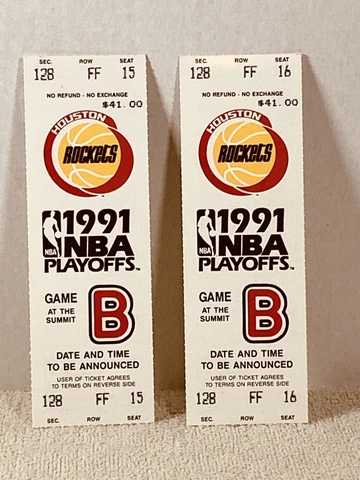 NBA ROCKETS 1991 PLAYOFF TICKETS ~ 2 TICKETS ~ GAME B Cover