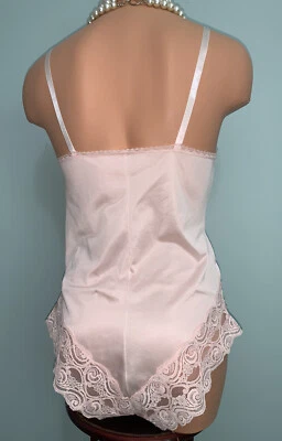 Винтажный блестящий нейлона широкое кружево плюшевый боди S трусики атласный розовый белье - Изображение 1 из 4