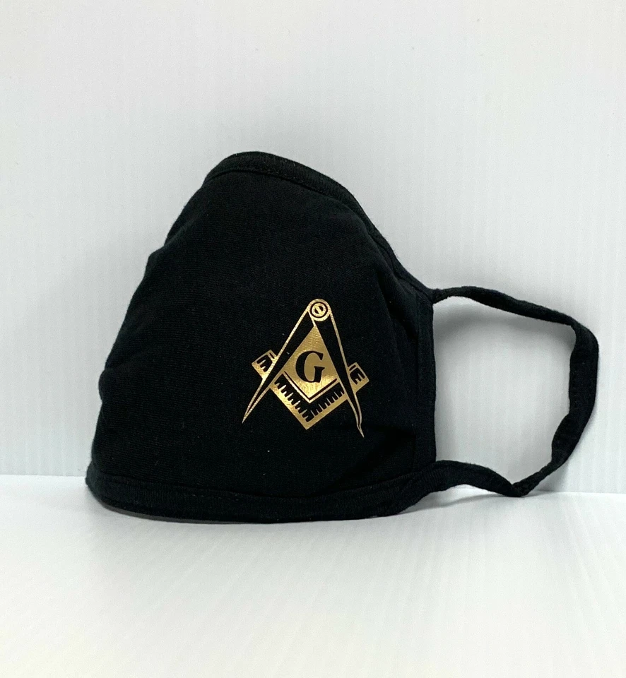 Soft Black Facemask Masonic Square & Compasses One Size face covering   - Image 1 of 1