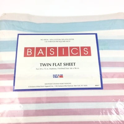 Vintage Westpoint Basics 50/50 Multi Color Stripe Twin Flat Sheet 66 X 96 #4034 - Image 1 of 3