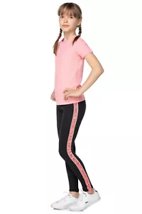 Girls Sports Stretchy Leggings Kids Neon Casual Pants Striped Trousers FS0050 - Picture 1 of 13