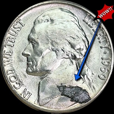 Lage Retained Grease Strike Thru Error! - 1960-d Nickel In Nice Condition! - Image 1 of 3