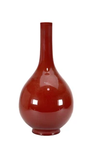 Large Chinese Qing Yongzheng MK Tall Neck Red Monochrome Glaze Porcelain Vase - Picture 1 of 9