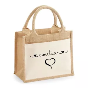 Borsa Pranzo Iuta Personalizzata Cuore Design Lavoro Shopping Scuola Insegnante Regalo - Foto 1 di 4