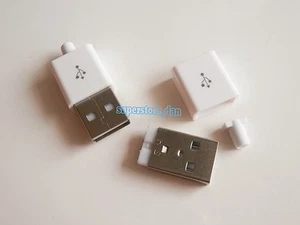 5X USB 2.0 Type-A Plug 4-pin Male Adapter Solder Connector & White Cover 3-Piece - Picture 1 of 5