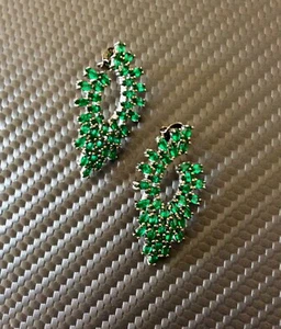 925 SOLID STERLING SILVER/ RHODIUM PLATED WITH GREEN CZ GEMSTONE EARRINGS - Picture 1 of 2
