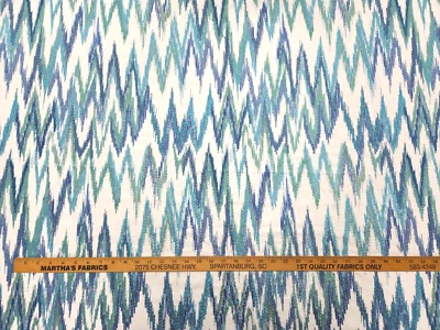 Tela para cortinas de diseñador Chevron bordada azul blanco P Kaufmann FUEGO CALYPSO Foto 1 de 4