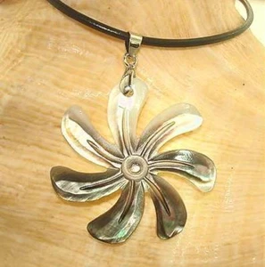 41MM BLACK-LIP MOTHER OF PEARL HAWAIIAN TIARE GARDENIA 18KWGP NECKLACE 18" #2 - Picture 1 of 2