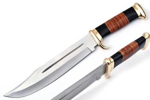 Maßgefertigtes handgefertigtes D2 Stahl Bowie Messer gestapelt Leder & Messing Polster Griff & Scheide. - Bild 1 von 5