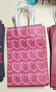 6pk Red Pink Hearts Small Kraft Paper Gift Handle Bags 8.5x5x3" - Picture 1 of 1