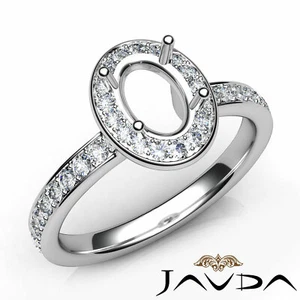 Halo Micro Pave Set Comfort Fit Oval Semi Mount Diamond Engagement Ring 0.45Ctw - Picture 1 of 29