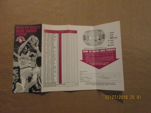 NBA Cleveland Cavaliers Vintage Circa 1978-79 Basketball Ticket Mail Order Form Cover