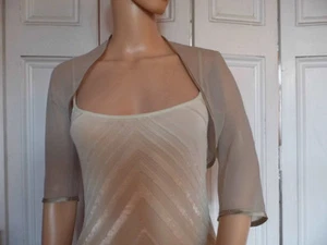 Taupe/Beige elbow length Chiffon Wedding Evening Shrug Bolero Wrap Jacket - Picture 1 of 4