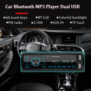 Single 1 Din Touch Screen Car Stereo Radio MP3 FM Bluetooth Player AUX Dual USB - Picture 1 of 8