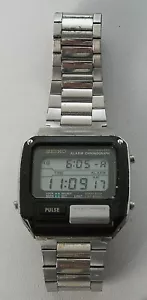 Seltene 1980er Seiko S229-5019 Pulsmesser LCD Herren Edelstahl Uhr funktioniert - Bild 1 von 14