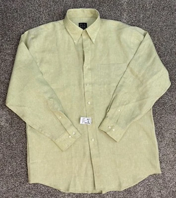 NWT Jos A Bank 100% Linen Travelers Collection Sz L Button Down Shirt Light Gren - Image 1 of 4