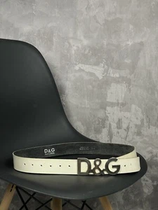 DOLCE & GABBANA Belt White Leather DG Logo Metal Buckle Vintage - Picture 1 of 10
