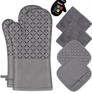 6Pcs Heat Resistant Oven Mitts & Pot Holders, Non-Slip Silicone for Cooking - Picture 1 of 8